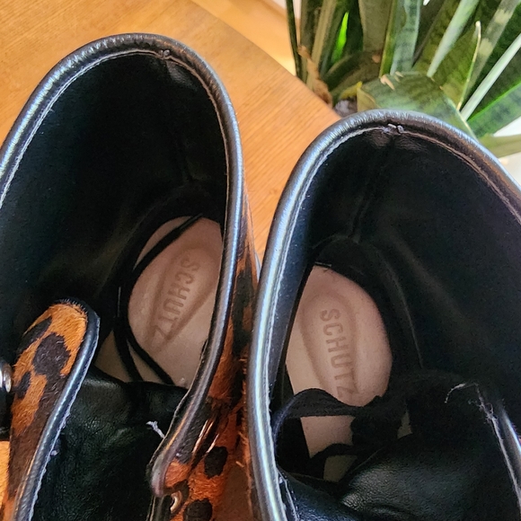 Schutz Maylova Leopard Calf Hair Combat Boots - Picture 3 of 5